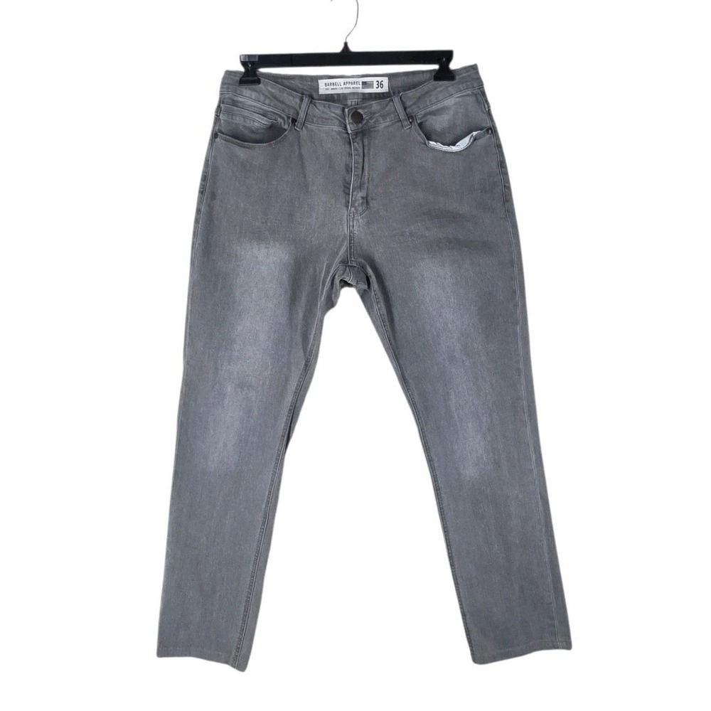 Barbell Apparel Jeans Mens 36 (35x29.5)Athletic Fit Grey Stretch Denim Grey Wash